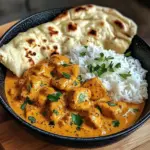 Butter Chicken with Coriander, Rice, and Naan