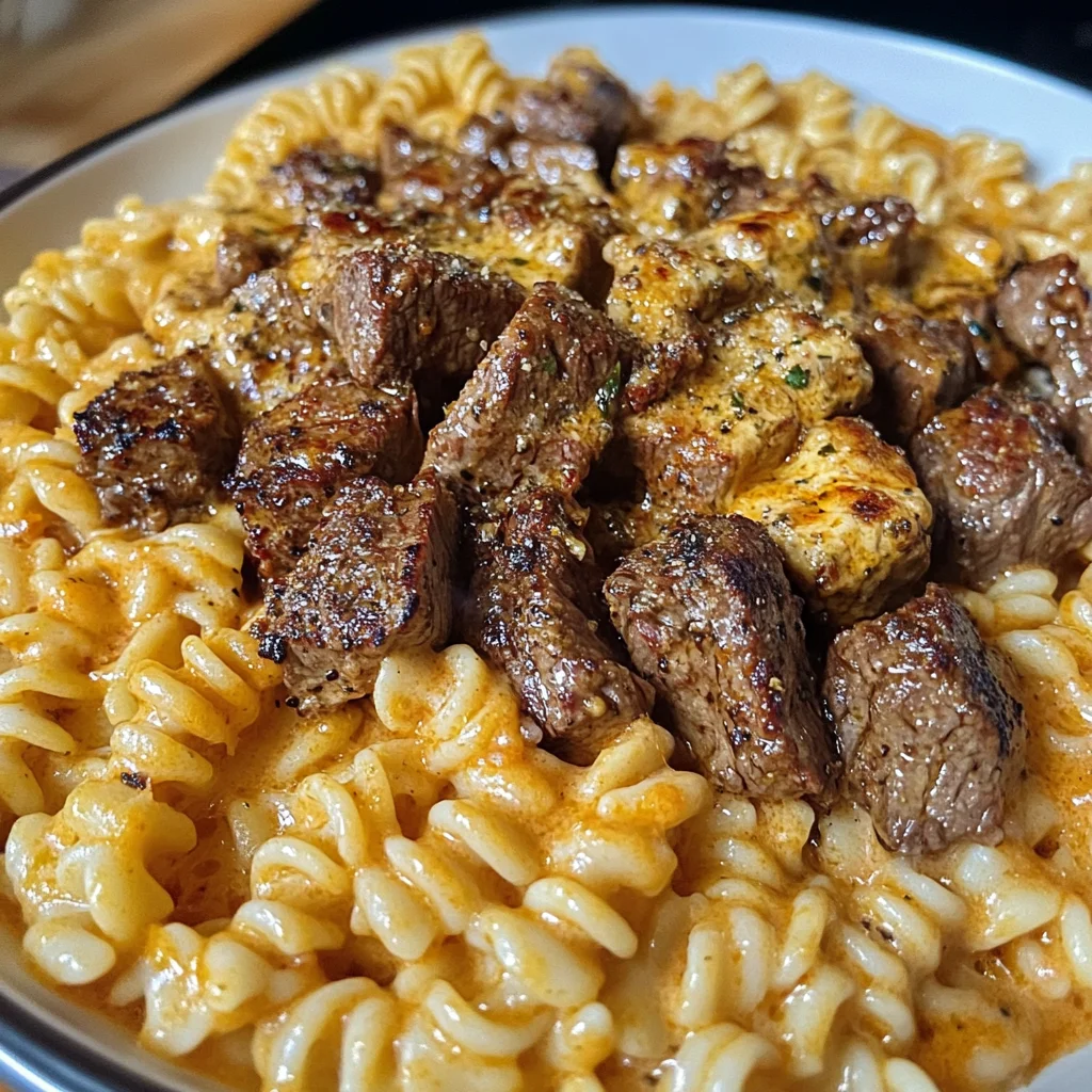 Cajun Steak Tips with Cheesy Parmesan Rotini