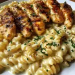 Cheesy Rotini Alfredo with Garlic Chicken Strips