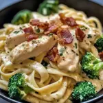 Chicken Bacon Alfredo Fettuccine with Broccoli