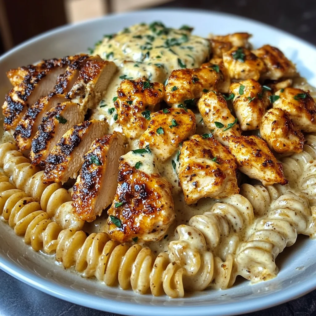 Creamy Alfredo Chicken Rotini with Cajun Butter Drizzle