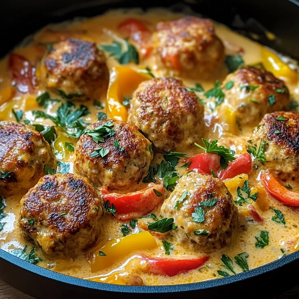 Creamy Bell Pepper Chicken Meatballs