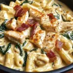 Creamy Chicken Pasta with Bacon, Spinach & Cheese