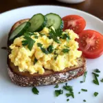 Creamy Scrambled Egg Toast with Fresh Cucumber & Tomato Slices