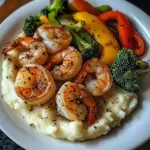 Garlic Butter Shrimp with Sautéed Veggies & Creamy Mashed Potatoes