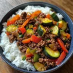 Ground Beef Veggie Stir-Fry Bowl with Fluffy Rice