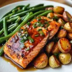 Honey-Glazed Salmon with Garlic Green Beans & Crispy Potatoes