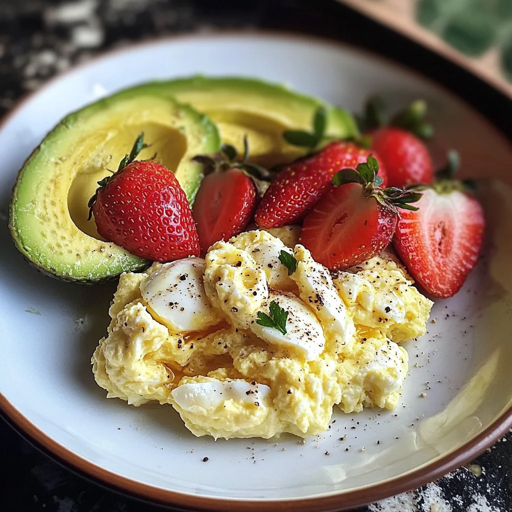Scrambled Eggs with Avocado & Strawberries