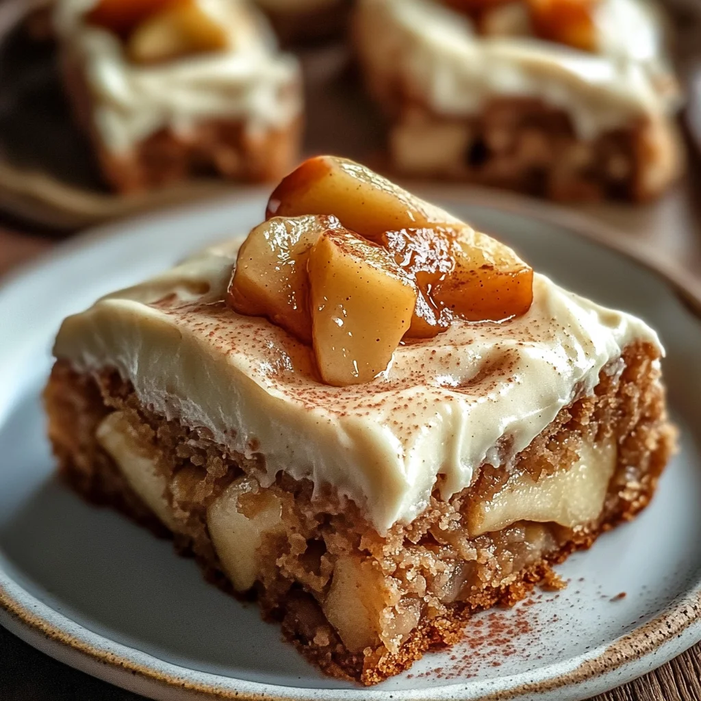 Cinnamon Blondies with Caramelized Apples and Cream Cheese Frosting