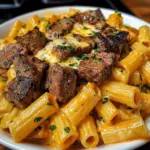 Cajun Garlic Butter Steak Bites with Spicy Cheddar Rigatoni