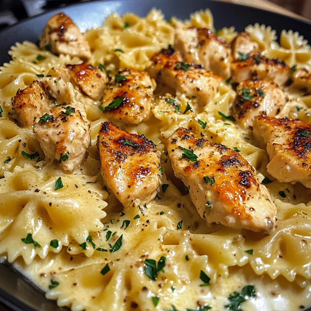 Creamy Chicken Bowtie Pasta with Garlic Mozzarella Sauce