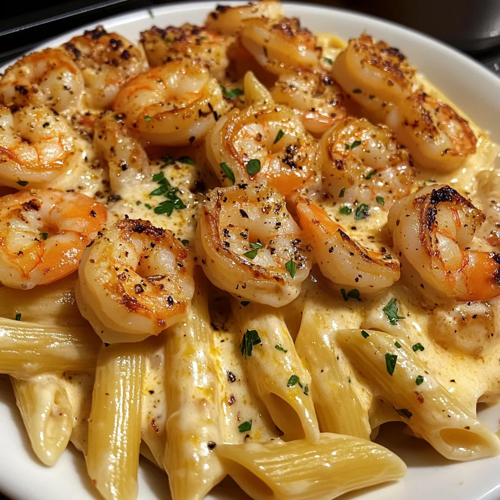 Creamy Garlic Shrimp Alfredo Penne