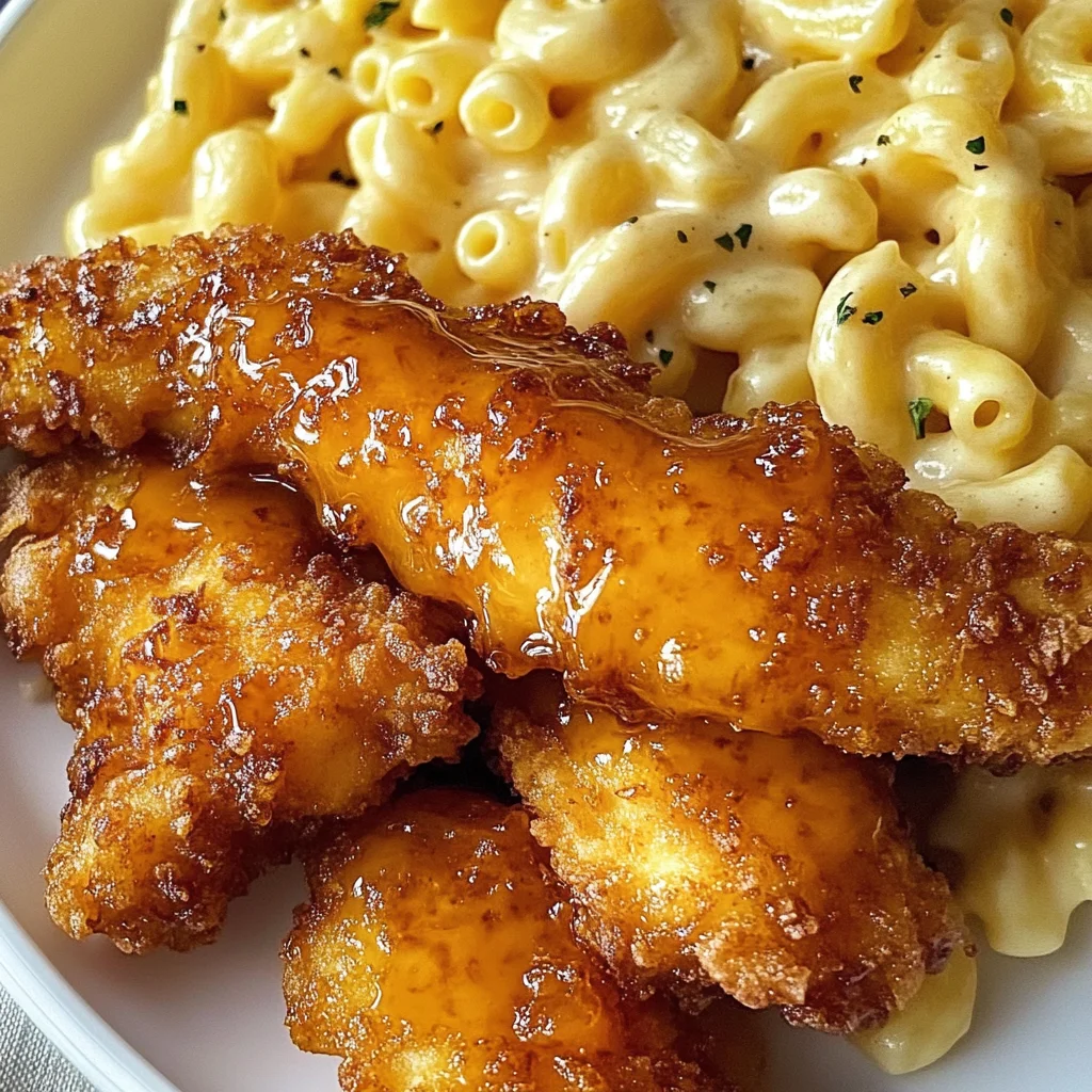 Hot Honey Chicken Tenders with Baked Mac and Cheese