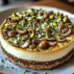 Pistachio and Mushroom Cheesecake with Feta & Parmesan Crust