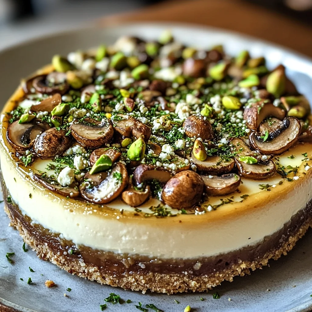 Pistachio and Mushroom Cheesecake with Feta & Parmesan Crust