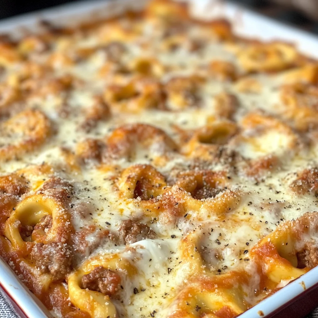 Cheesy Baked Tortellini Casserole With Meat Sauce