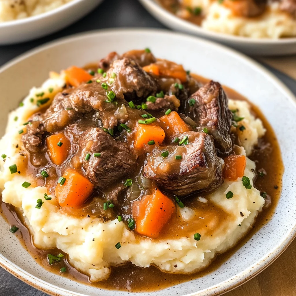 Fall Apple Cider Stew over Mashed Potatoes
