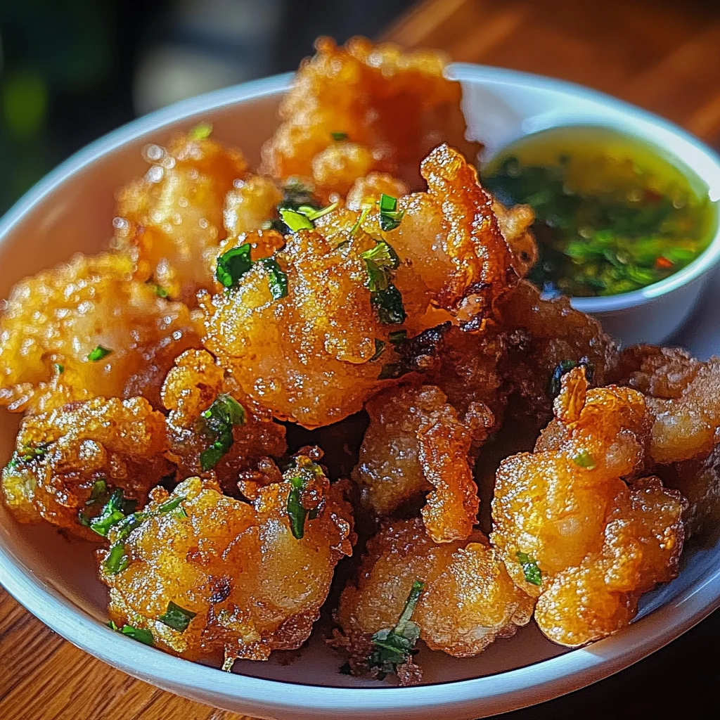 Vietnamese Style Shrimp Fritters with Nuoc Cchicken chicken ham Dipping Sauce