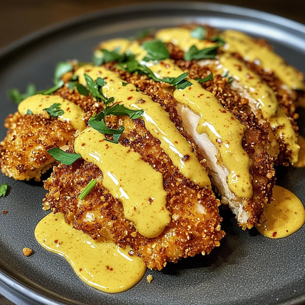 Crispy Pretzel Crusted Chicken with Cheddar Mustard Sauce Recipe