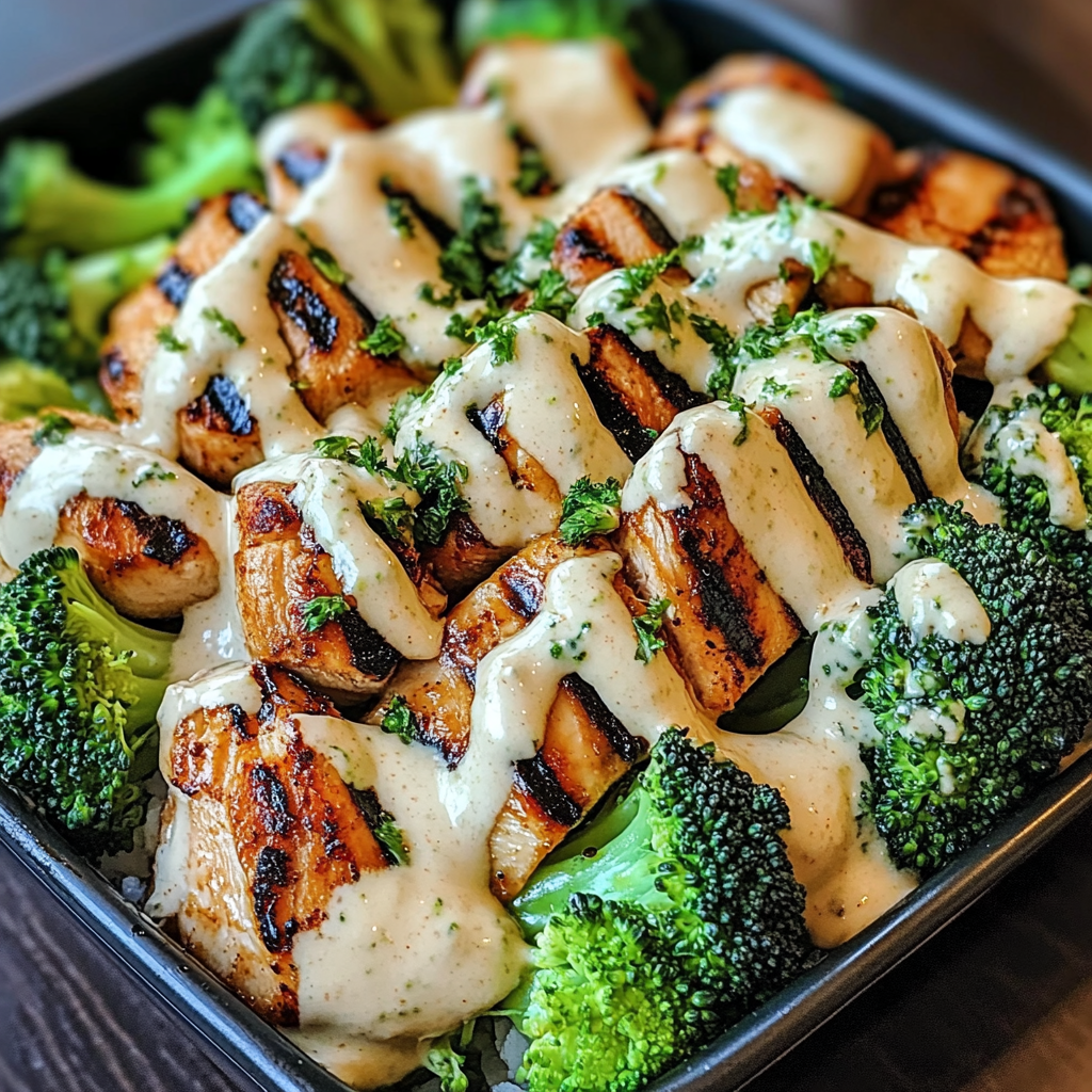 Grilled Chicken & Broccoli Bowls With Creamy Garlic Sauce Delight Your Taste Buds!