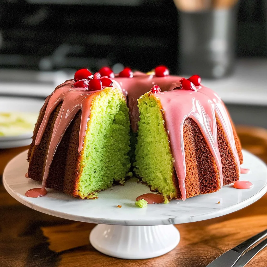 Pistachio Bundt Cake w/ Cherry Glaze
