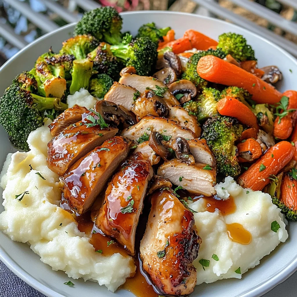 Teriyaki Chicken with Mashed Potatoes and Roasted Veggies
