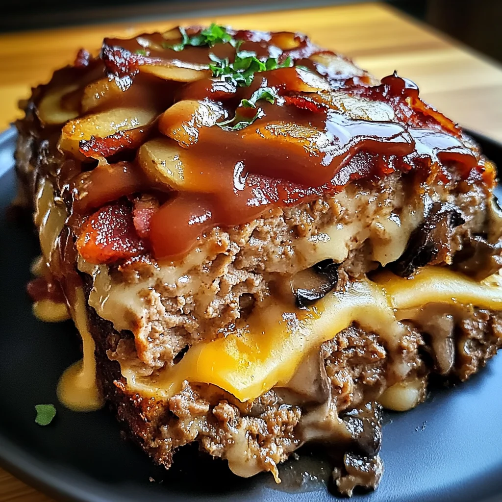 Turkey Bacon Mushroom Swiss Cheese Meatloaf – Easy & Juicy