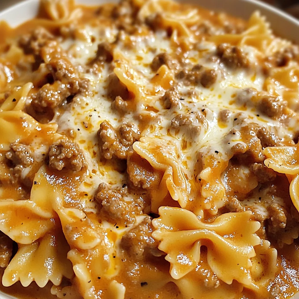 Velveeta Beef Pasta Served With Bowtie Noodles